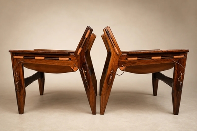 Sergio Rodrigues Modern Kilin Armchairs in Jacarand Rosewood Leather by Sergio Rodrigues