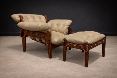 Sergio Rodrigues Moleca Lounge Chair Ottoman in Rosewood Leather Sergio Rodrigues Brazil