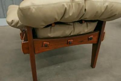 Sergio Rodrigues Moleca Lounge Chair with Stool in Hardwood Leather Sergio Rodrigues Brazil
