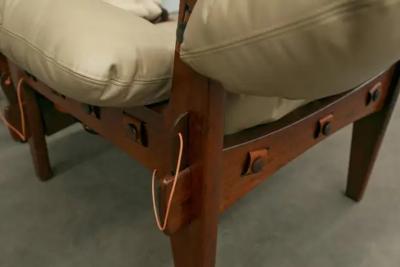 Sergio Rodrigues Moleca Lounge Chair with Stool in Hardwood Leather Sergio Rodrigues Brazil