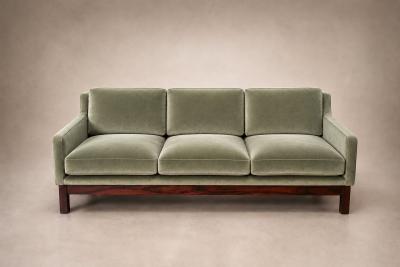 Sergio Rodrigues Odilon Sofa in Rosewood and Sage Celadon Velvet by Sergio Rodrigues Lot 861