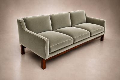 Sergio Rodrigues Odilon Sofa in Rosewood and Sage Celadon Velvet by Sergio Rodrigues Lot 861