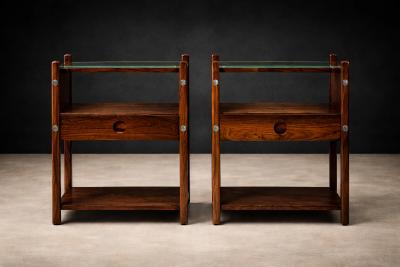 Sergio Rodrigues Pair of Sergio Rodrigues Yara Jacarand Side Tables with Glass Shelf