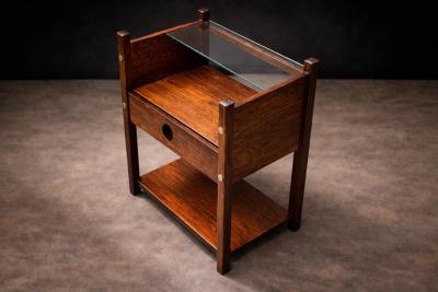 Sergio Rodrigues Pair of Sergio Rodrigues Yara Jacarand Side Tables with Glass Shelf