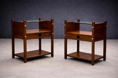 Sergio Rodrigues Pair of Sergio Rodrigues Yara Jacarand Side Tables with Glass Shelf