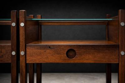 Sergio Rodrigues Pair of Sergio Rodrigues Yara Jacarand Side Tables with Glass Shelf