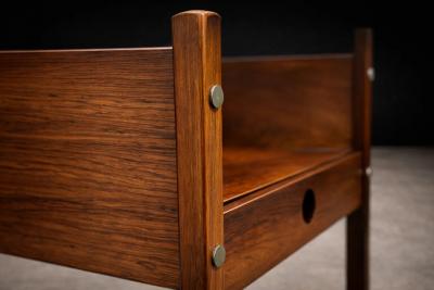 Sergio Rodrigues Pair of Sergio Rodrigues Yara Jacarand Side Tables with Glass Shelf