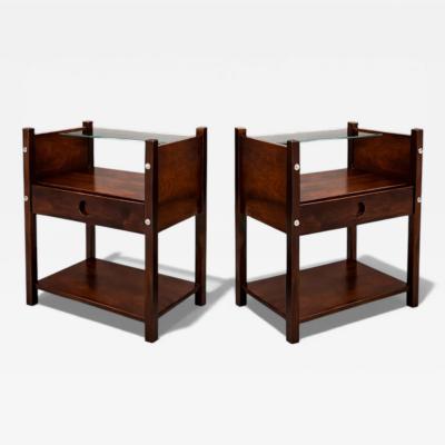 Sergio Rodrigues Pair of Sergio Rodrigues Yara Jacarand Side Tables with Glass Shelf