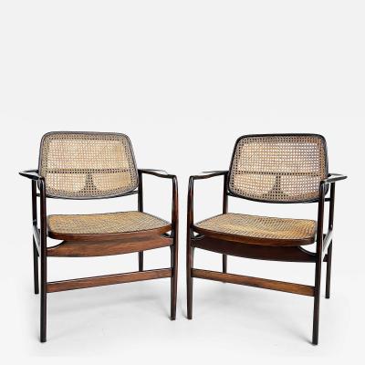 Sergio Rodrigues Sergio Rodrigues Jacaranda Caned Oscar Armchairs Brazil Pair