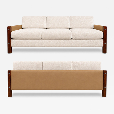 Sergio Rodrigues Sergio Rodrigues Millor Sofa in Rosewood Leather Textured Fabric 1960s
