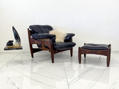 Sergio Rodrigues Sergio Rodrigues Mole Sheriff Chair and Ottoman Jacaranda Leather 1960s