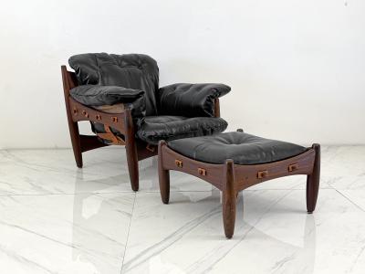 Sergio Rodrigues Sergio Rodrigues Mole Sheriff Chair and Ottoman Jacaranda Leather 1960s