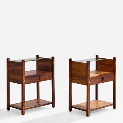Sergio Rodrigues Sergio Rodrigues Nightstands with Rosewood Metal and Glass Brazil 1960s