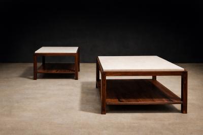 Sergio Rodrigues Sergio Rodrigues Pair of Brazilian Rosewood White Marble Side Tables 1960s