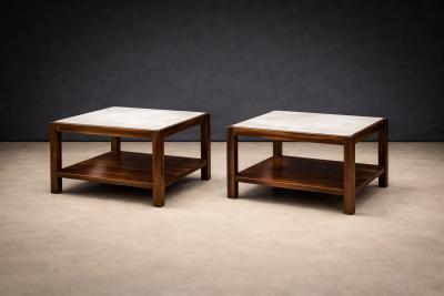 Sergio Rodrigues Sergio Rodrigues Pair of Brazilian Rosewood White Marble Side Tables 1960s