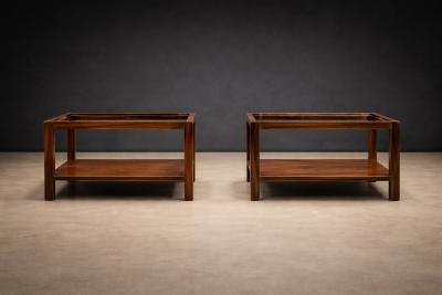 Sergio Rodrigues Sergio Rodrigues Pair of Brazilian Rosewood White Marble Side Tables 1960s