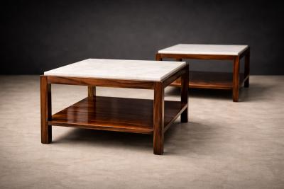 Sergio Rodrigues Sergio Rodrigues Pair of Brazilian Rosewood White Marble Side Tables 1960s