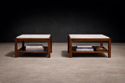 Sergio Rodrigues Sergio Rodrigues Pair of Brazilian Rosewood White Marble Side Tables 1960s