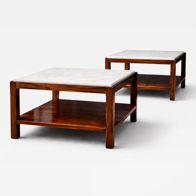Sergio Rodrigues Sergio Rodrigues Pair of Brazilian Rosewood White Marble Side Tables 1960s