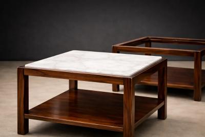 Sergio Rodrigues Sergio Rodrigues Pair of Brazilian Rosewood and White Marble Side Tables
