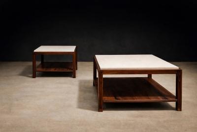 Sergio Rodrigues Sergio Rodrigues Pair of Brazilian Rosewood and White Marble Side Tables