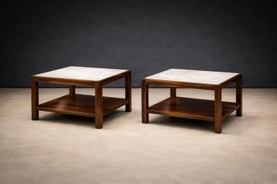 Sergio Rodrigues Sergio Rodrigues Pair of Brazilian Rosewood and White Marble Side Tables