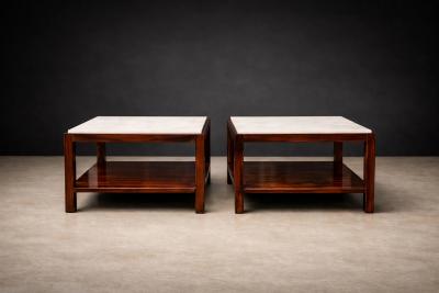 Sergio Rodrigues Sergio Rodrigues Pair of Brazilian Rosewood and White Marble Side Tables