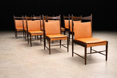 Sergio Rodrigues Set of 10 Cantu Dining Chairs by Sergio Rodrigues Rosewood Original Leather
