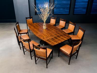 Sergio Rodrigues Set of 10 Cantu Dining Chairs by Sergio Rodrigues Rosewood Original Leather