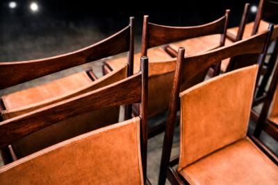Sergio Rodrigues Set of 10 Cantu Dining Chairs by Sergio Rodrigues Rosewood Original Leather