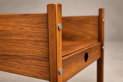 Sergio Rodrigues Yara Side Tables in Freij Wood with Drawers and Glass Tops Lot 895A