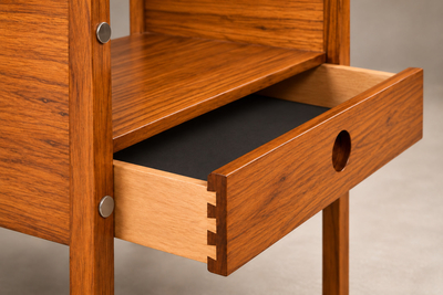 Sergio Rodrigues Yara Side Tables in Freij Wood with Drawers and Glass Tops Lot 895A