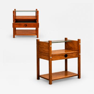 Sergio Rodrigues Yara Side Tables in Freij Wood with Drawers and Glass Tops Lot 895A