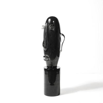 Sergio Rossi Mid Century Hand Blown Murano Black Glass Head Sculpture signed Sergio Rossi