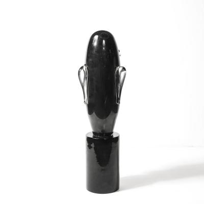 Sergio Rossi Mid Century Hand Blown Murano Black Glass Head Sculpture signed Sergio Rossi