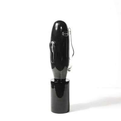 Sergio Rossi Mid Century Hand Blown Murano Black Glass Head Sculpture signed Sergio Rossi