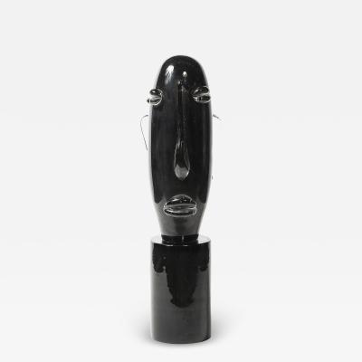 Sergio Rossi Mid Century Hand Blown Murano Black Glass Head Sculpture signed Sergio Rossi