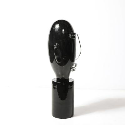 Sergio Rossi Mid Century Hand Blown Murano Black Glass Head Sculpture signed Sergio Rossi