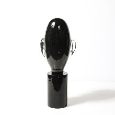 Sergio Rossi Mid Century Hand Blown Murano Black Glass Head Sculpture signed Sergio Rossi