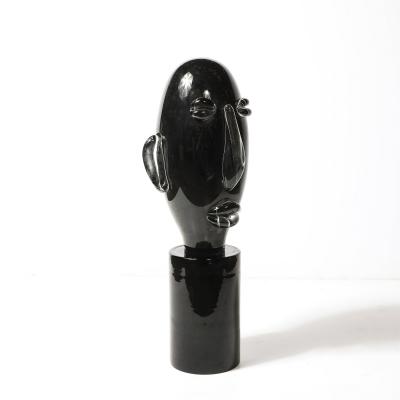 Sergio Rossi Mid Century Hand Blown Murano Black Glass Head Sculpture signed Sergio Rossi