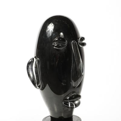 Sergio Rossi Mid Century Hand Blown Murano Black Glass Head Sculpture signed Sergio Rossi