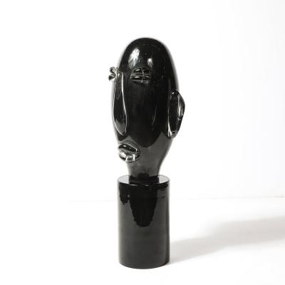 Sergio Rossi Mid Century Hand Blown Murano Black Glass Head Sculpture signed Sergio Rossi