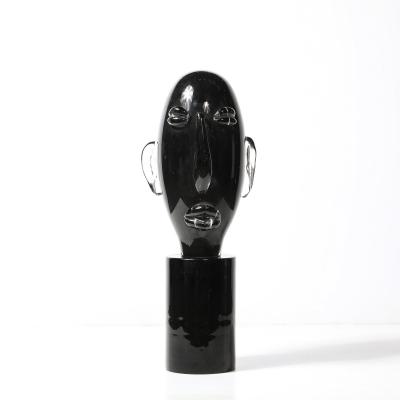 Sergio Rossi Mid Century Hand Blown Murano Black Glass Head Sculpture signed Sergio Rossi