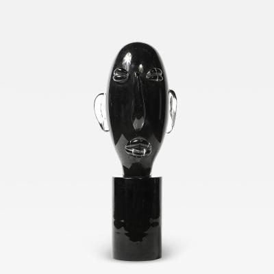 Sergio Rossi Mid Century Hand Blown Murano Black Glass Head Sculpture signed Sergio Rossi