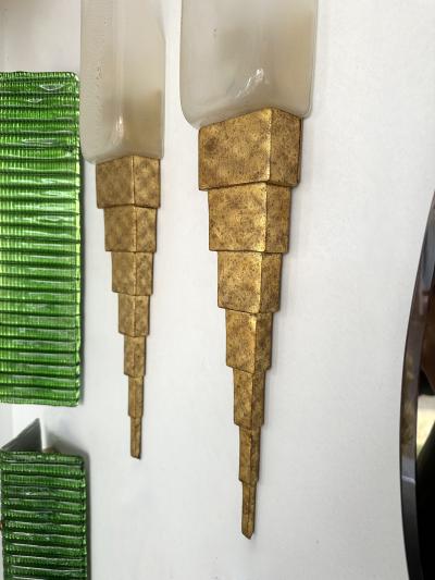 Sergio Terzani Pair of Gold Leaf Murano Glass and Gilt Wood Sconces by Terzani Italy 1990s