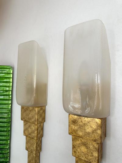 Sergio Terzani Pair of Gold Leaf Murano Glass and Gilt Wood Sconces by Terzani Italy 1990s