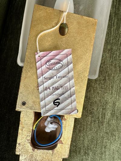 Sergio Terzani Pair of Gold Leaf Murano Glass and Gilt Wood Sconces by Terzani Italy 1990s