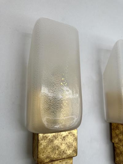 Sergio Terzani Pair of Gold Leaf Murano Glass and Gilt Wood Sconces by Terzani Italy 1990s