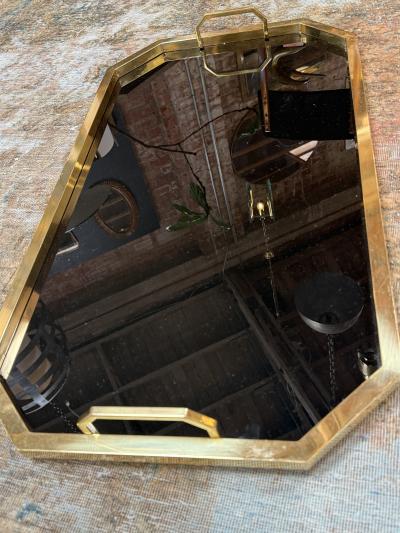 Serving Tray in brass and black glass Italy 70s