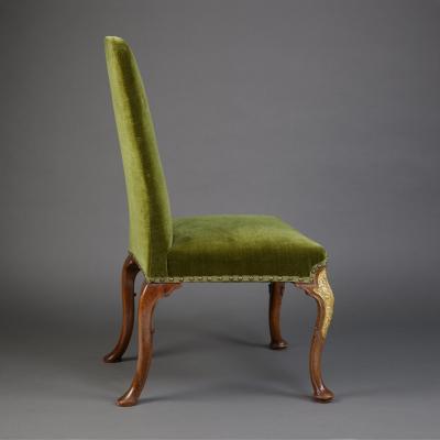 Set 10 Walnut Partially Gilt Dining Chairs on Cabriole Legs in George II taste